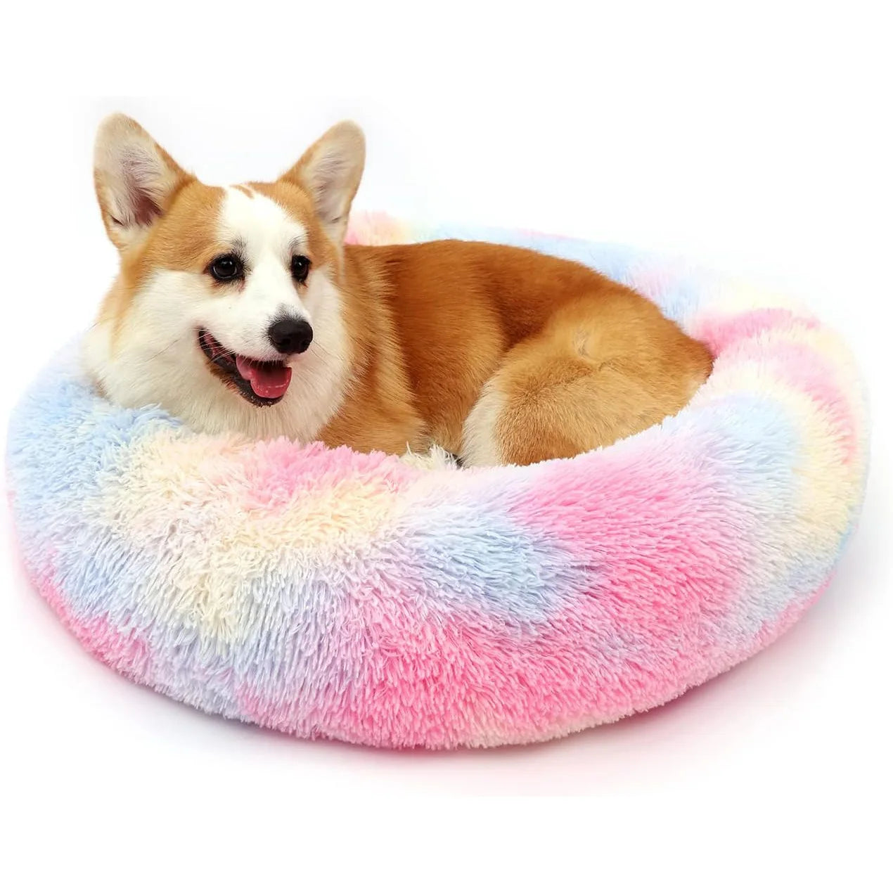 50-100cm Calming Donut Bed For Dog and Cat，Super Soft Plush Pet Cat Beds, Cute Fluffy Round Pet Bed Non-Slip Washable