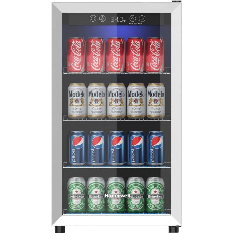 Honeywell Beverage Refrigerator and Cooler, 115 Can Mini Fridge with Glass Door for Soda Beer or Wine for Office or Bar