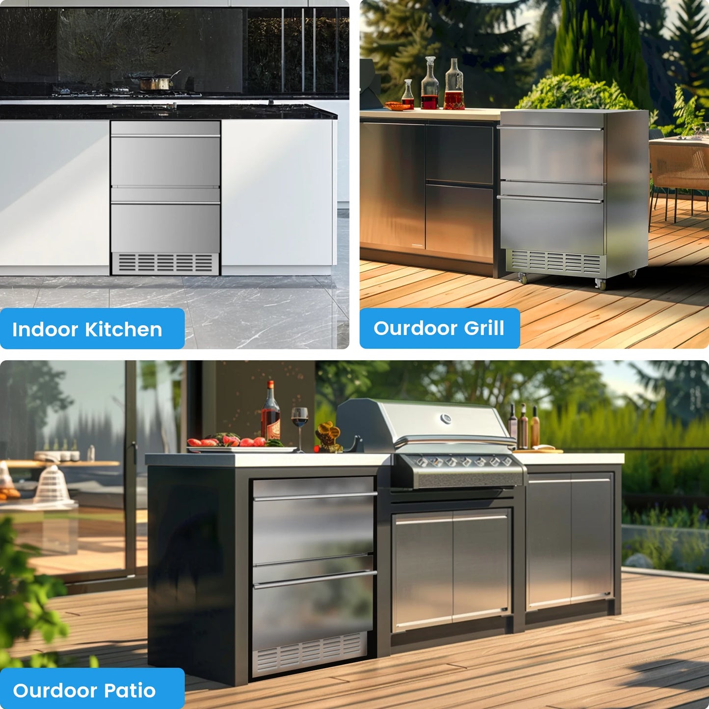 15 inch / 24 inch / 30 inch Beverage Refrigerator Stainless Steel Under Counter Beer Beverage Fridge Indoor/Outdoor Beer Cooler