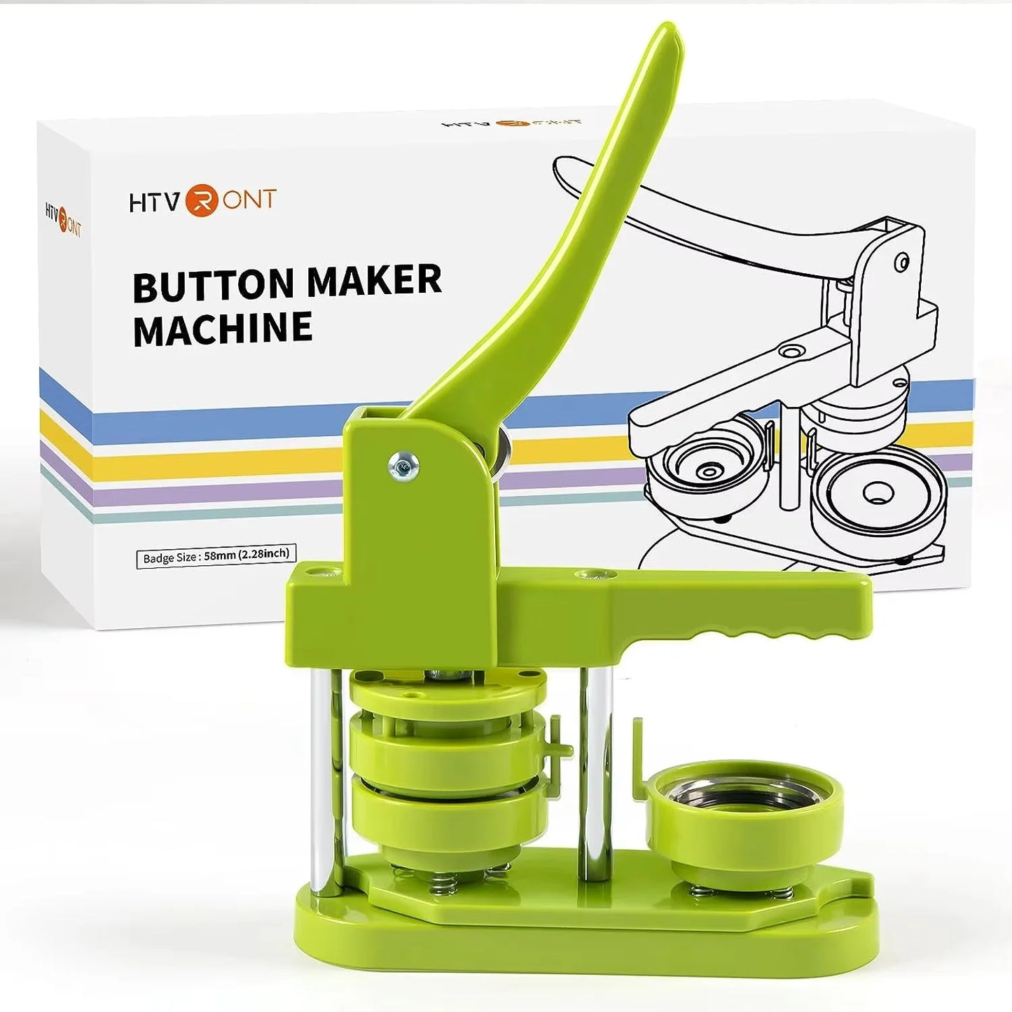 HTVRONT Button Maker 58mm Badge Maker Machine DIY Button Pin with 440Pcs Free Parts Press Kit Ergonomic Arc Handle Punch Press