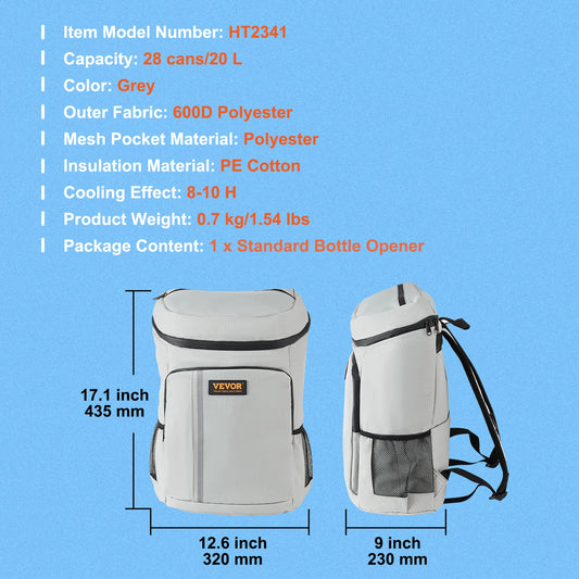 VEVOR 20L Refrigerator Bag Waterproof Cooler Backpack Large Capacity Thermal Isothermal Soft Insulated Cooler Bag for Outdoor