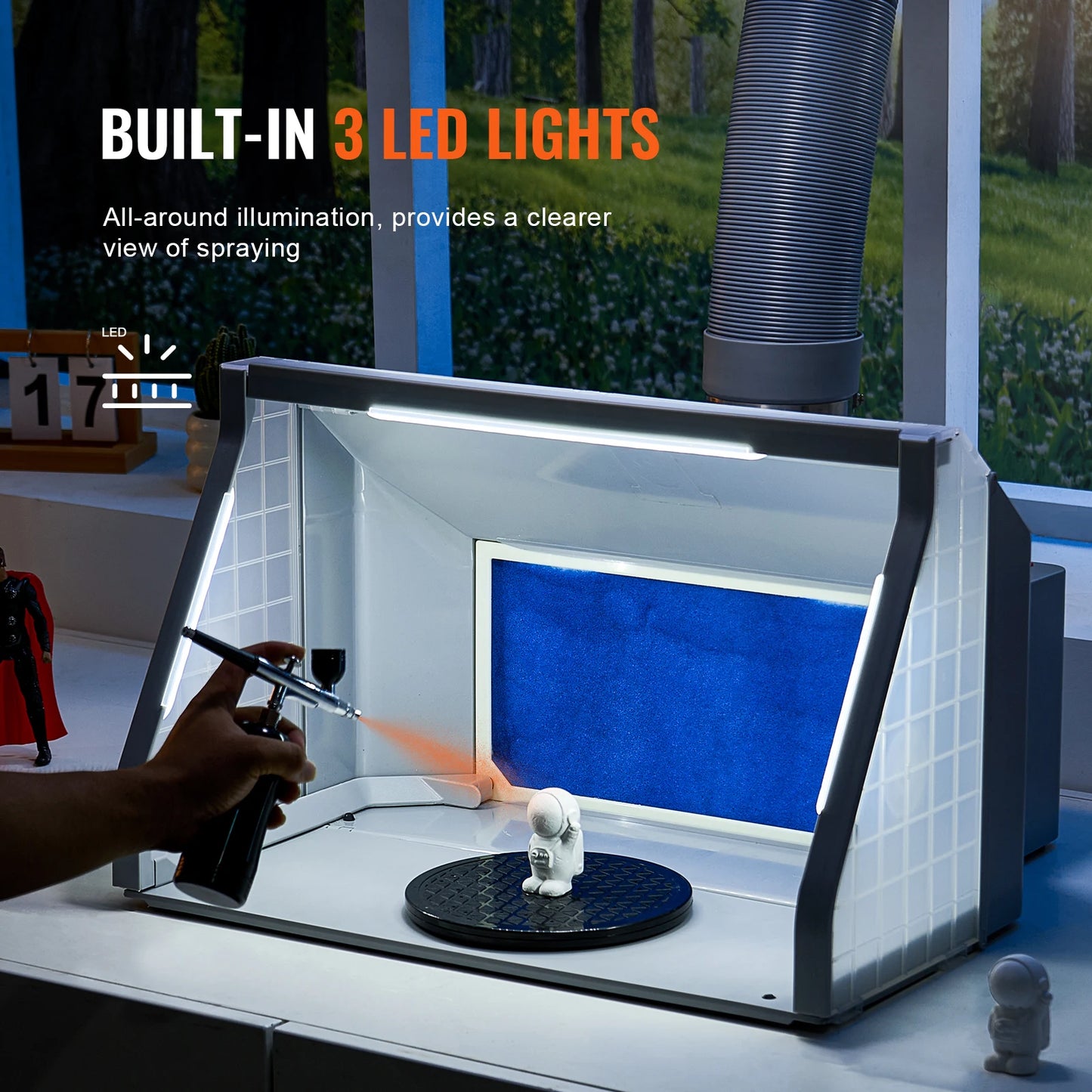 VEVOR Airbrush Spray Booth Dual Fans Portable Hobby Airbrush Paint Spray Booth Kit with LED Lights and Exhaust Extension Hose