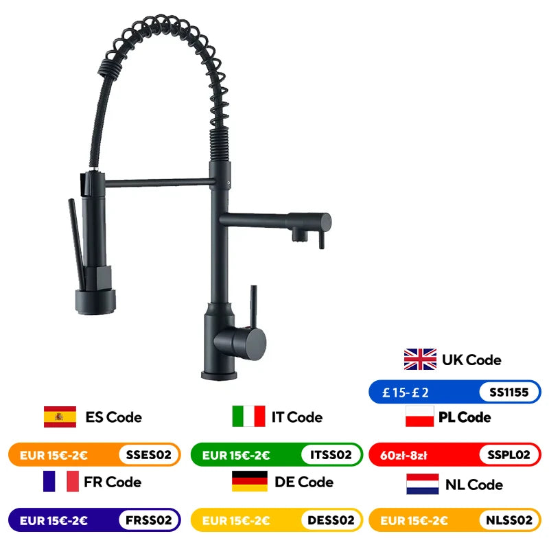 Black Kitchen Sink Faucet Pull Down Hot and Cold Water Mixer Dual Mode Tap 360 Degree Rotation Flexible Deck Mounted
