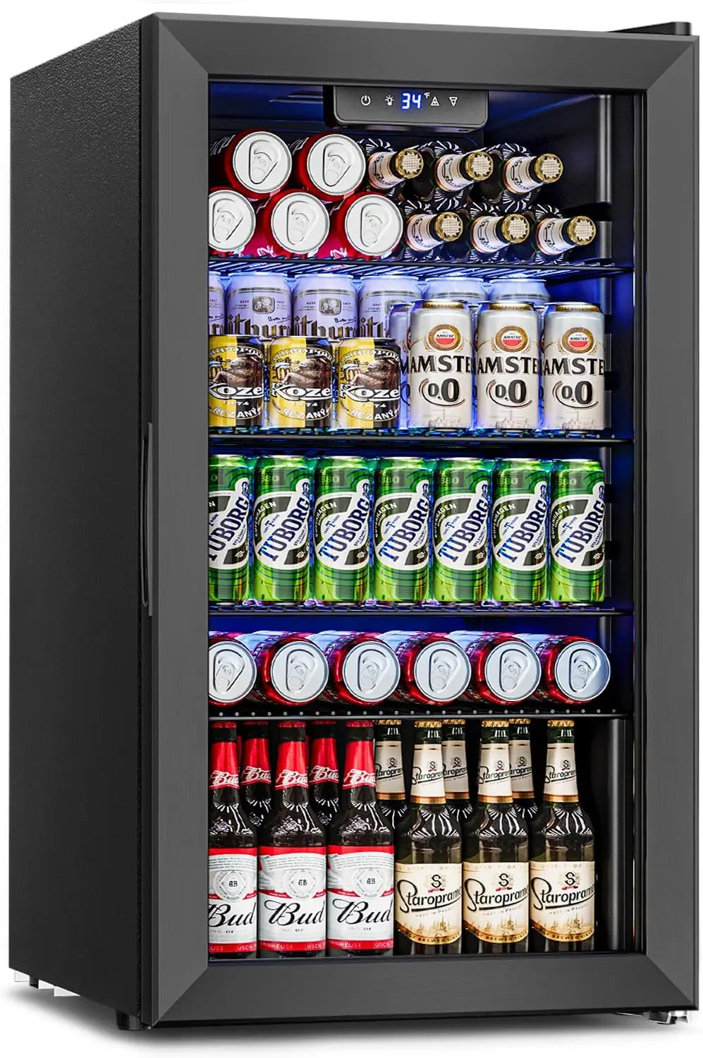 3.2 Cu.Ft Mini Fridge with Glass Door - 126 Can Beverage Refrigerator Cooler for Drink Beer Wine Soda, Small Refrigerator