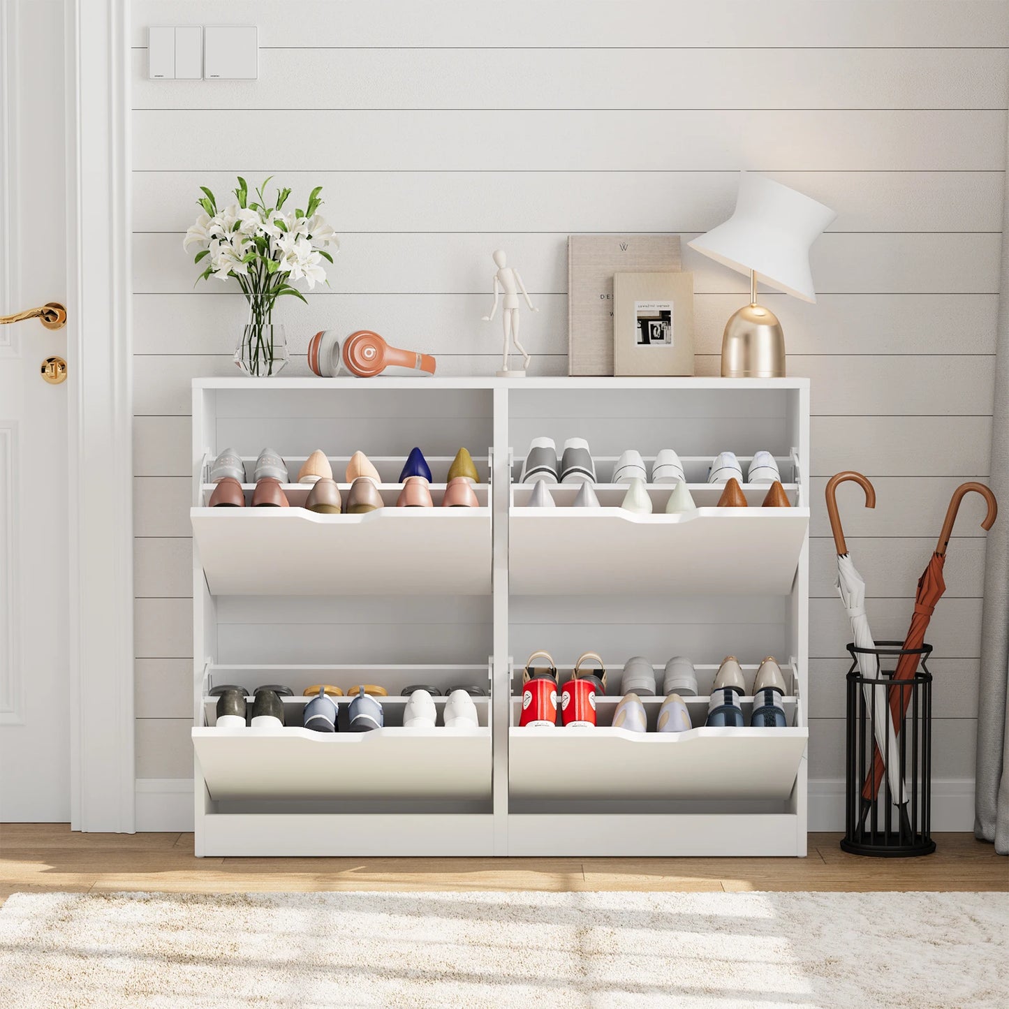 VOWNER Shoe Storage Cabinet with 4 Flip Drawers, Freestanding Shoe Cabinet