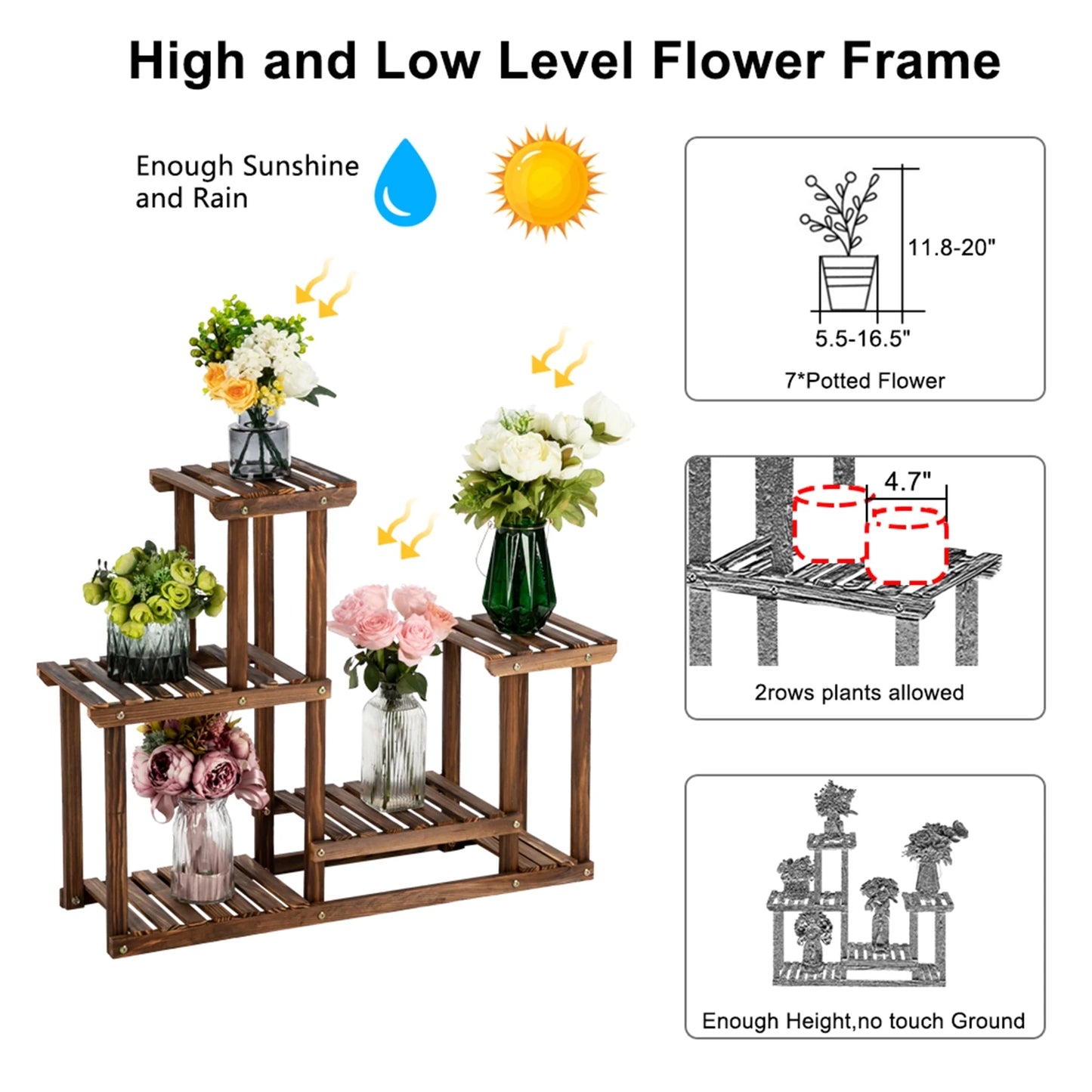 4-Story 7-Seat Indoor And Outdoor Multi-Function Carbonized Wood Plant Stand