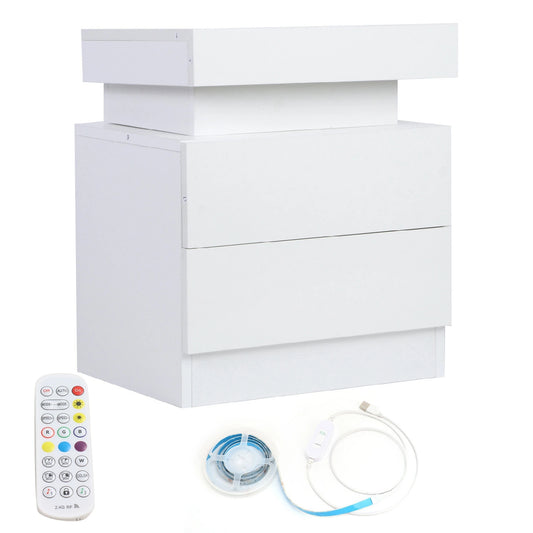 Bedside Desk Bedroom LED Nightstand Bedside Table Large Capacity RGB Light Storage Nightstand Cabinet with 2 Drawers for Bedroom