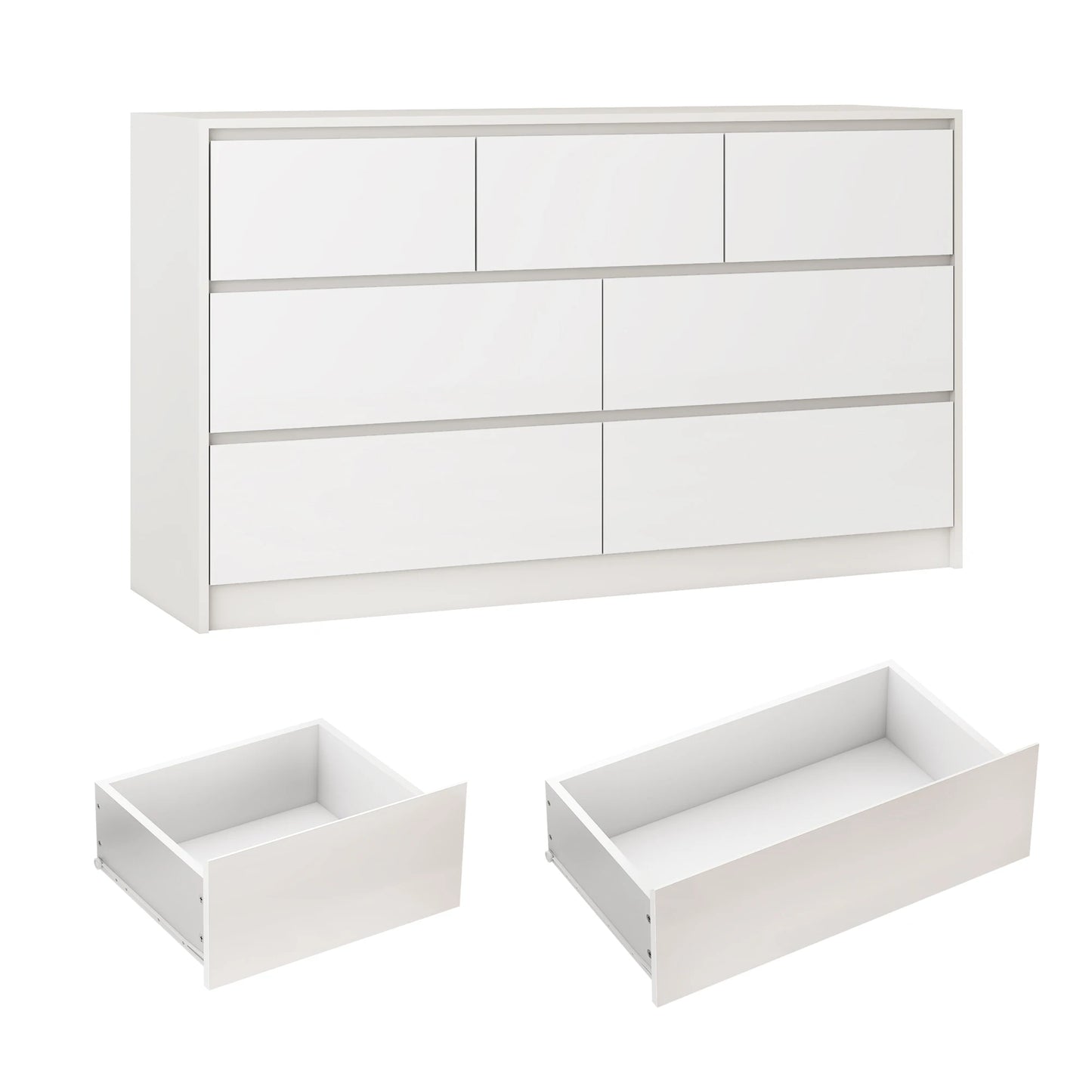 7 Drawer Dresser for Bedroom 55 Inch Modern Chest of Drawers for Closet Wide Drawer Organizer Cabinet in White and Black