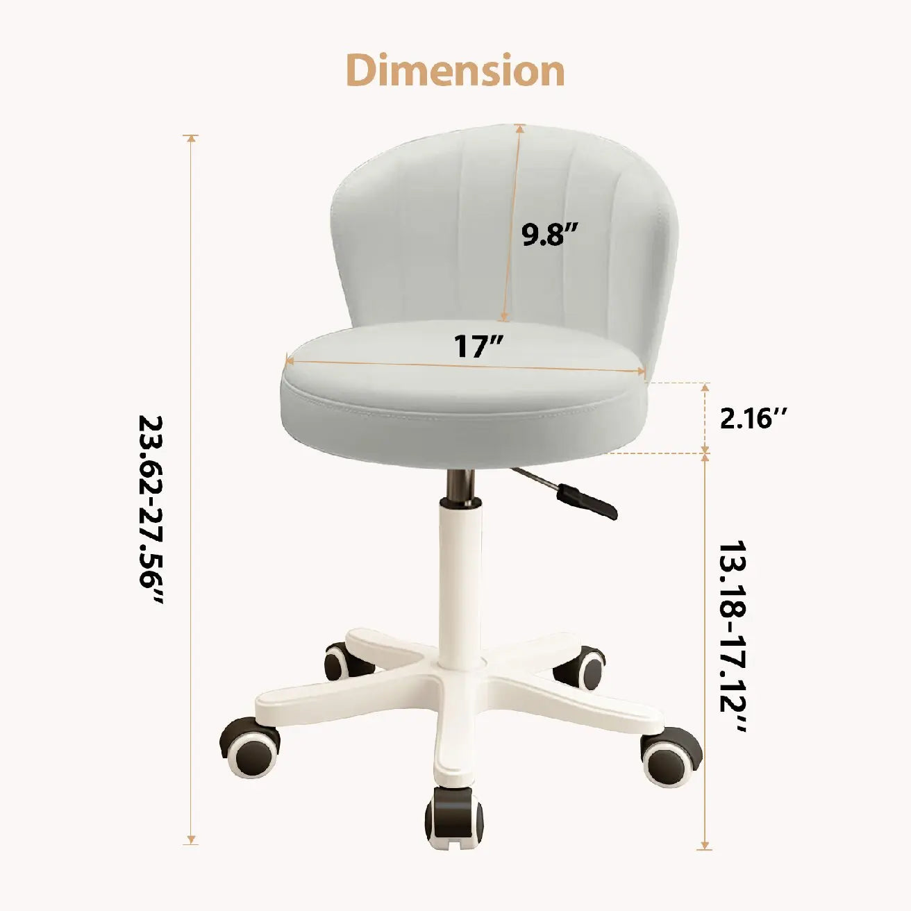 Small Round Rolling Desk Chair Armless Comfy Vanity  with Low Backrest PU Leather Height Adjustable Swivel Work Spa Chair