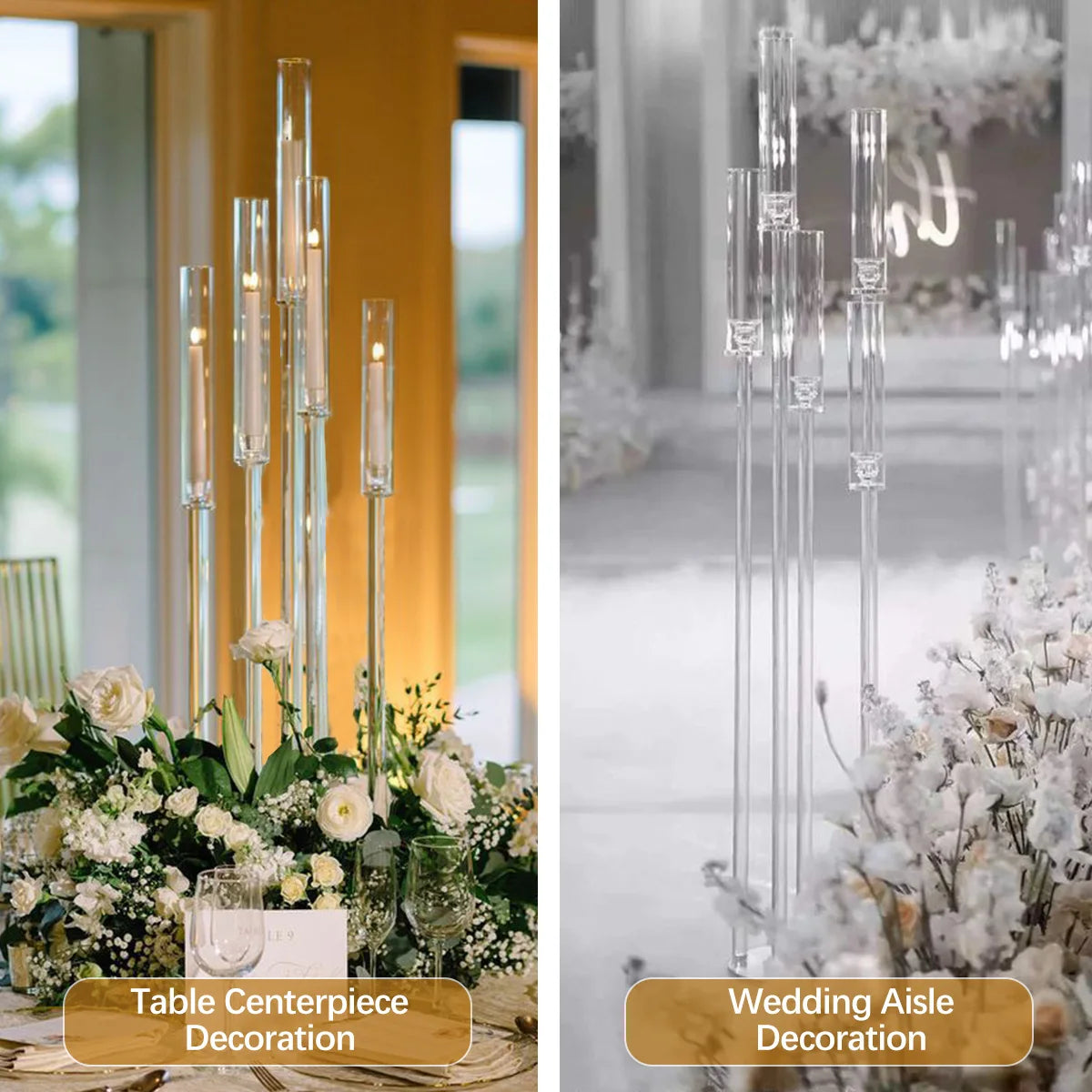 10PCS Acrylic 5 Arm Candelabra Clear Floor Candelabra for Wedding Table Centerpiece Home Decoration