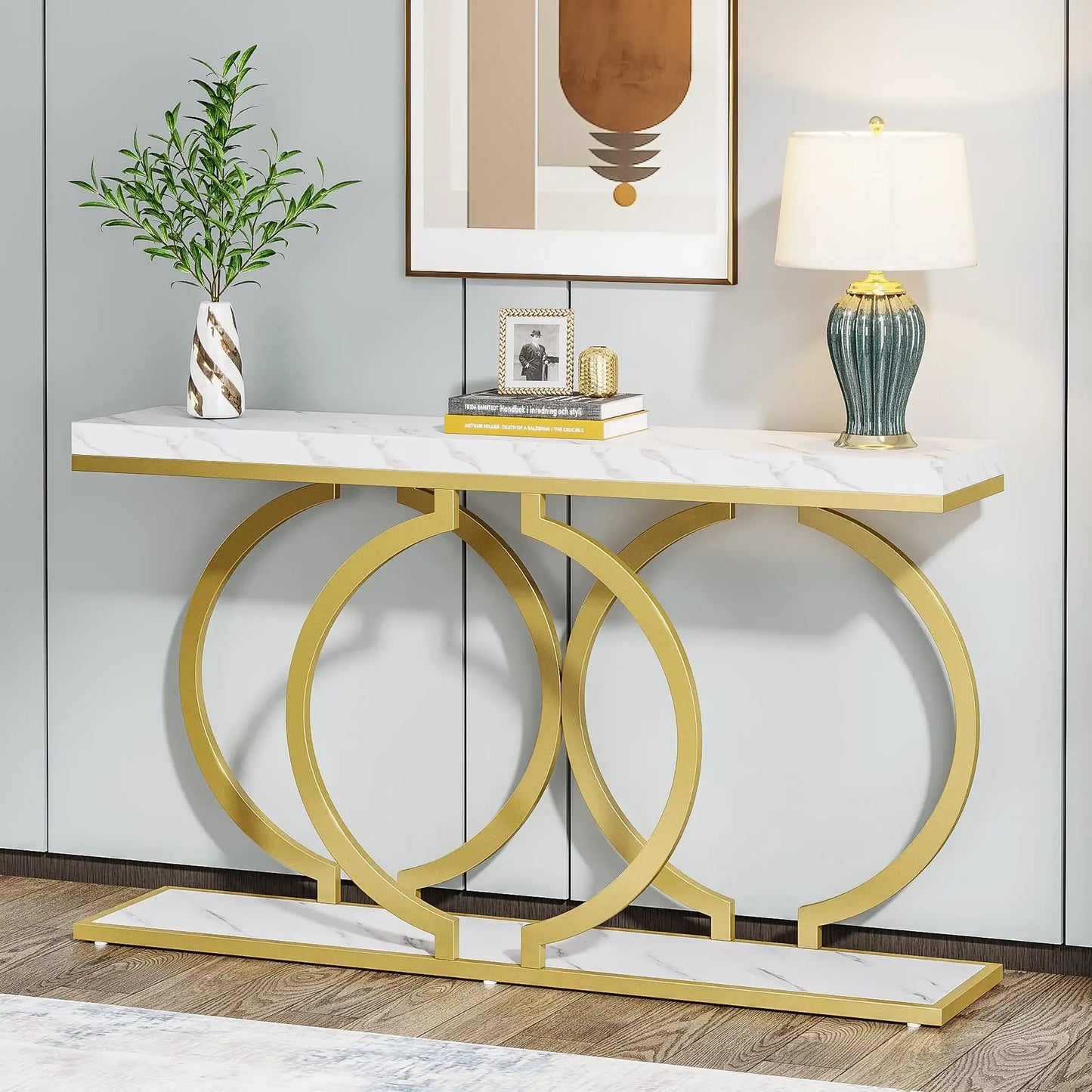 Tribesigns Gold Console Table 55 Inch Faux Marble Entryway Table Narrow Long Sofa Table Modern Accent Table