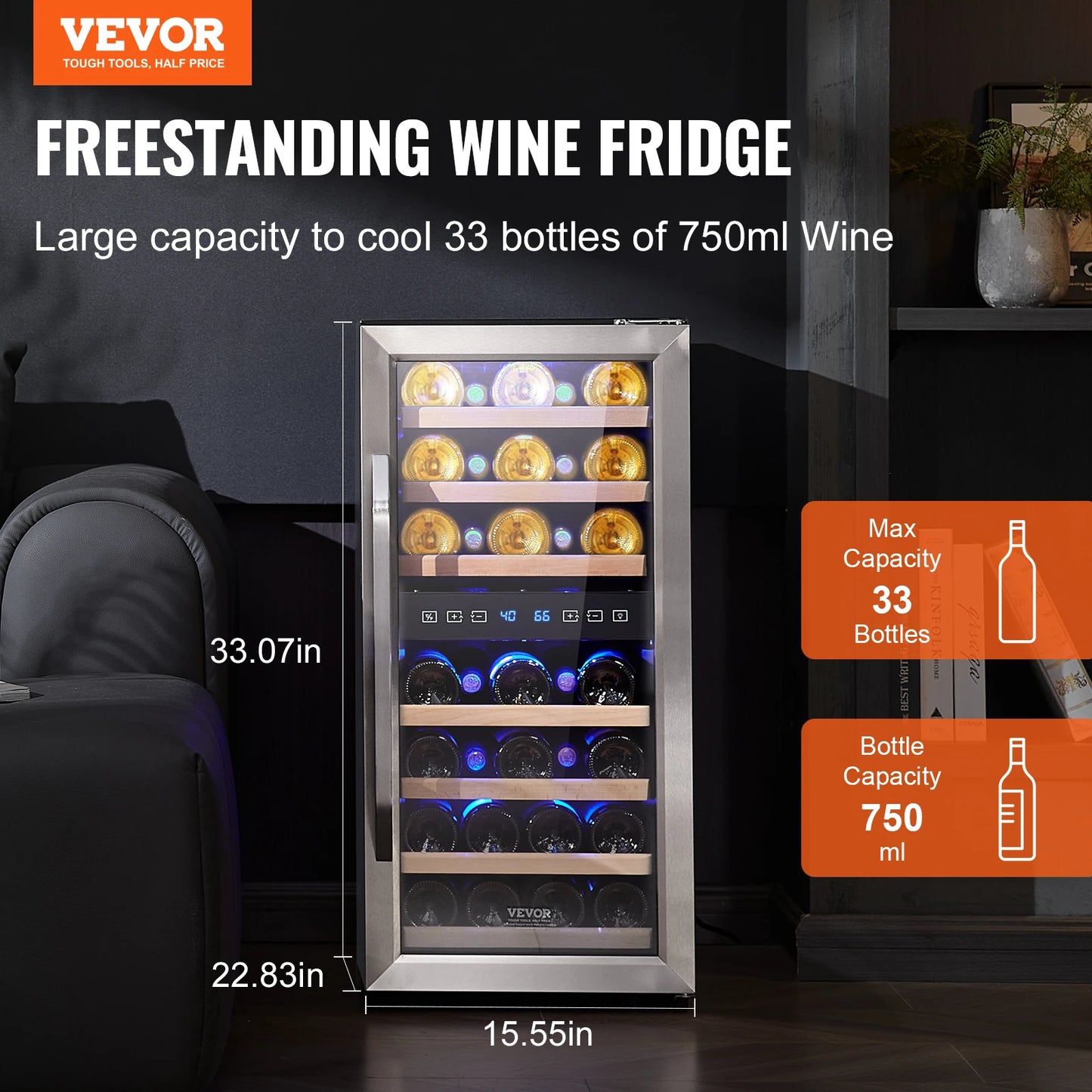 Succebuy Wine Cooler Dual Zone &Dual Temperature Wine Fridge Freestanding Refrigerator with Circulating Air-cooling for Home Bar