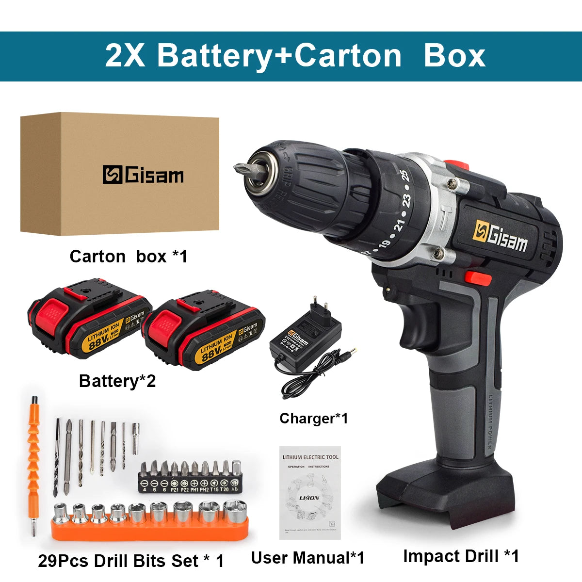 21V Cordless Impact Drill Electric Screwdriver Mini Wireless Hand Drill Lithium Ion Battery Power Tool
