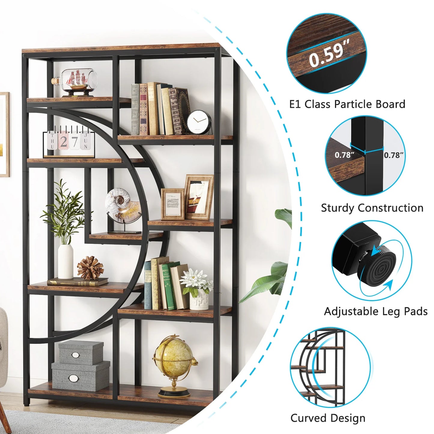 Tribesigns Industrial 5 Tier Etagere Bookshelf Freestanding Tall Storage Organizer