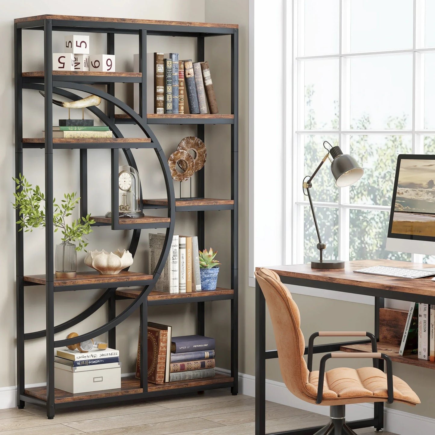 Tribesigns Industrial 5 Tier Etagere Bookshelf Freestanding Tall Storage Organizer