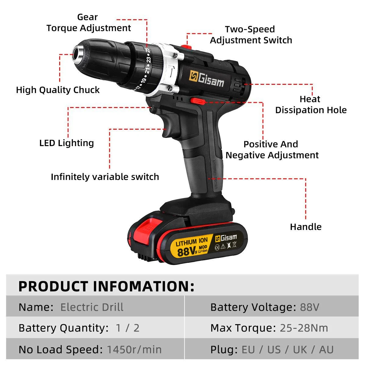 21V Cordless Impact Drill Electric Screwdriver Mini Wireless Hand Drill Lithium Ion Battery Power Tool