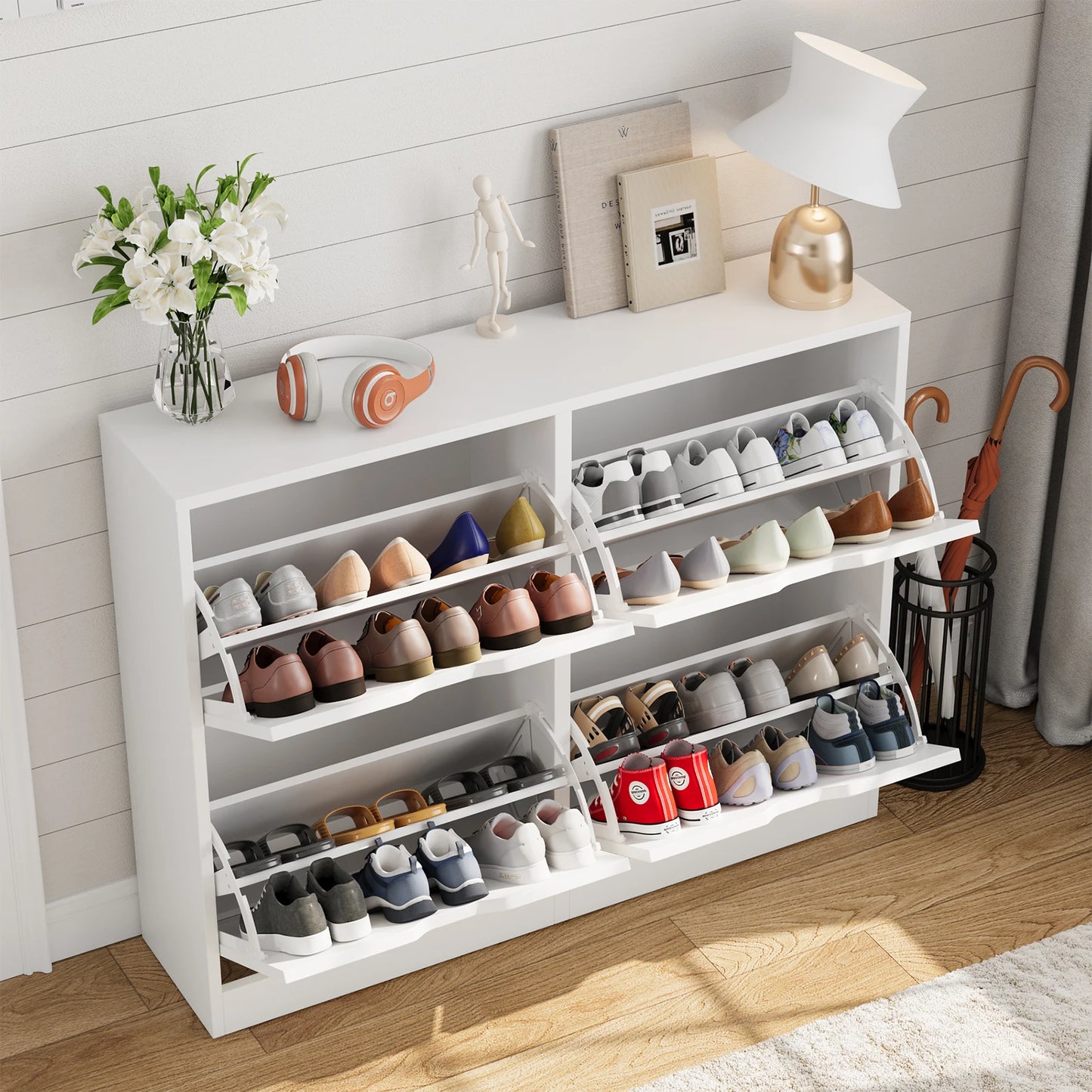 VOWNER Shoe Storage Cabinet with 4 Flip Drawers, Freestanding Shoe Cabinet