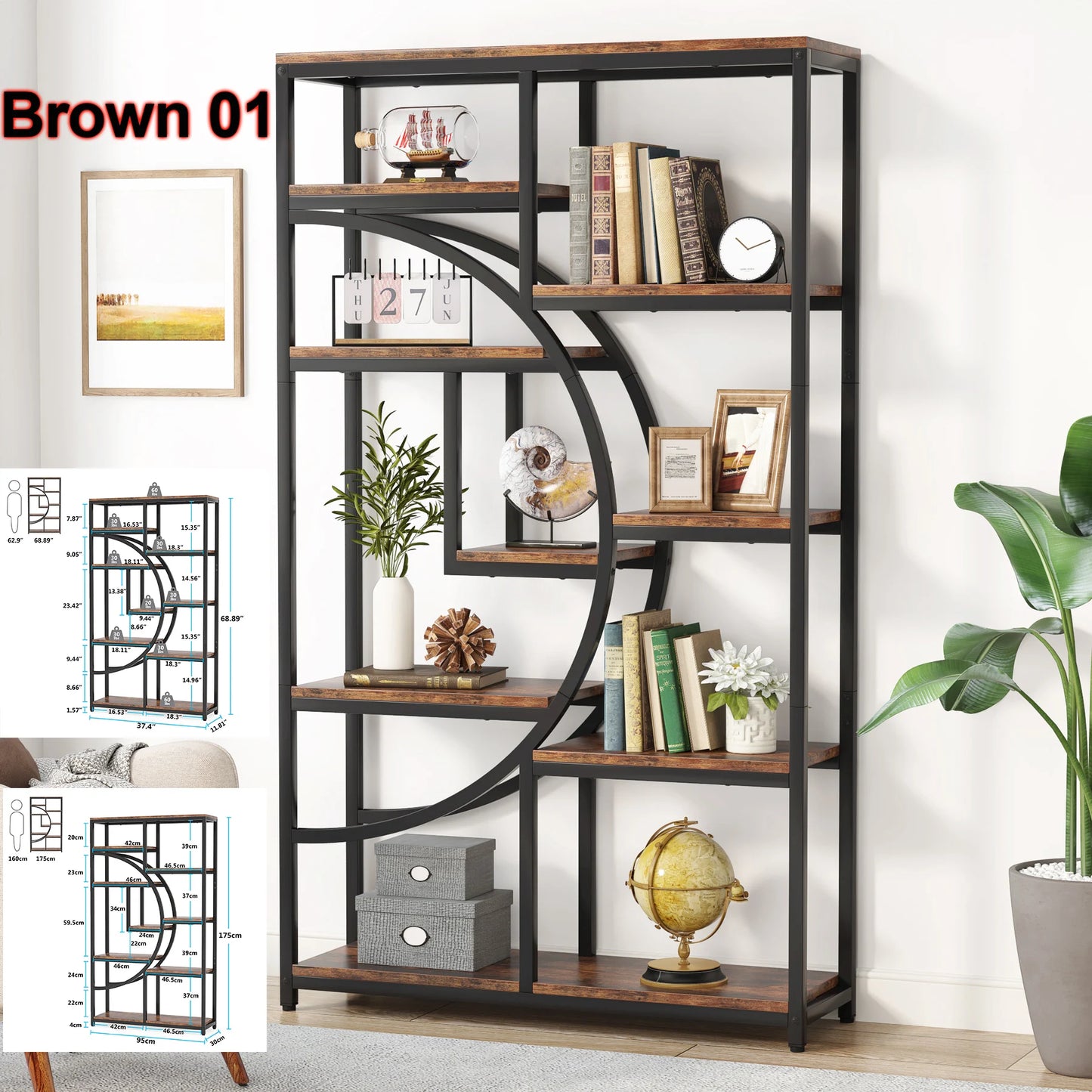 Tribesigns Industrial 5 Tier Etagere Bookshelf Freestanding Tall Storage Organizer