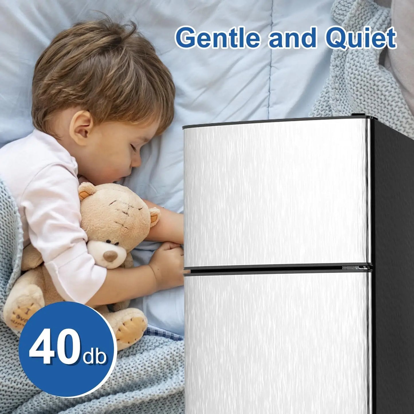 Mini Fridge with Freezer, 3.2 cuft Small Refrigerator, Energy Saving, Low Noise, Double Door Compact Refrigerator for Dorm