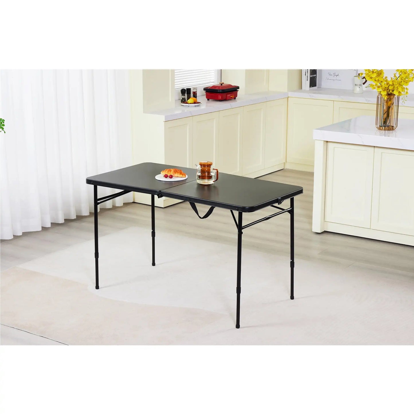 4-Foot Foldable Adjustable Table for Serving Table, Craft Supply Table, Outdoor Dining Table