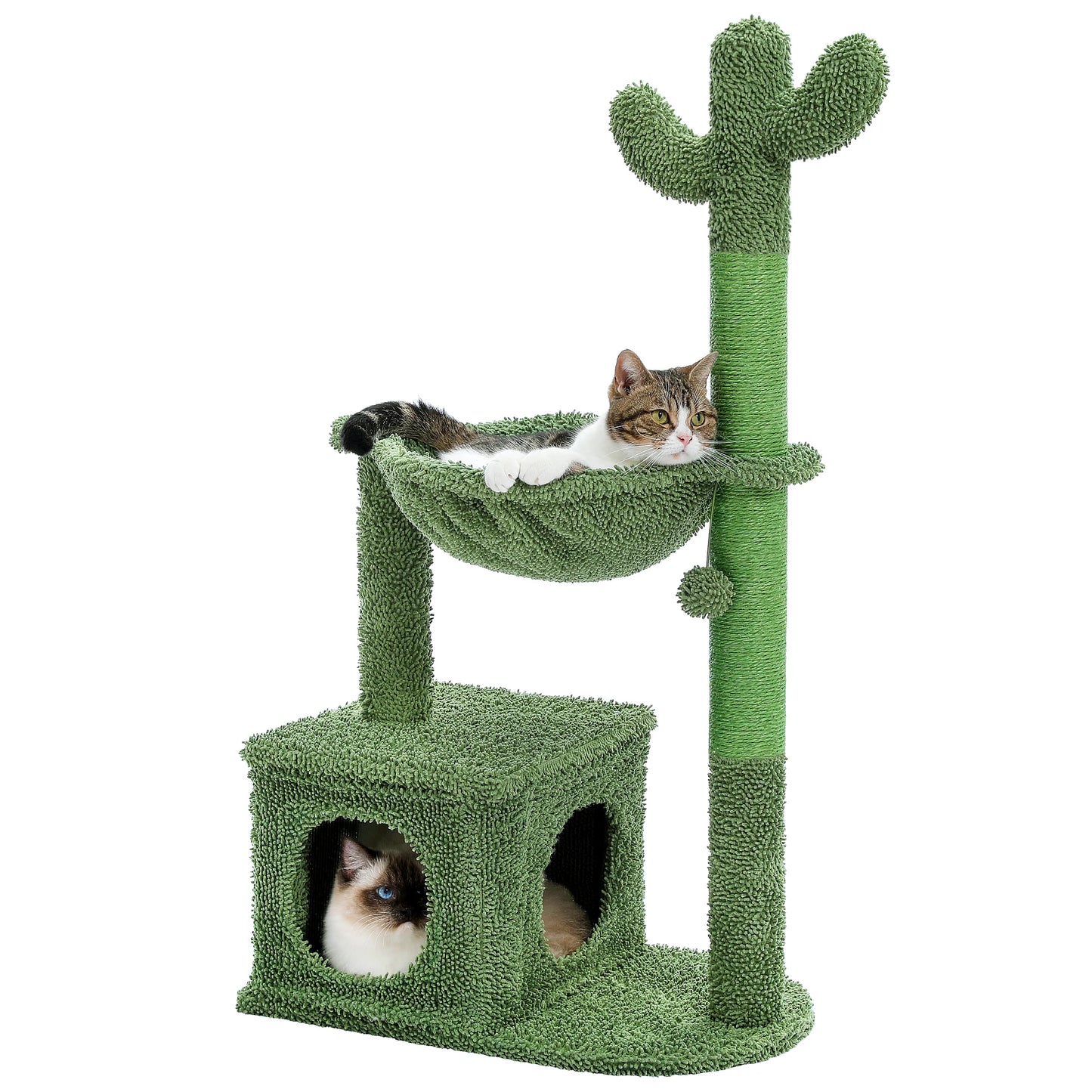 Cactus Cat Tree with Lagre Condo, Hammock, Dangling Ball, Small Cat Tower, Cat Scratching Post for Indoor, Cat Toys