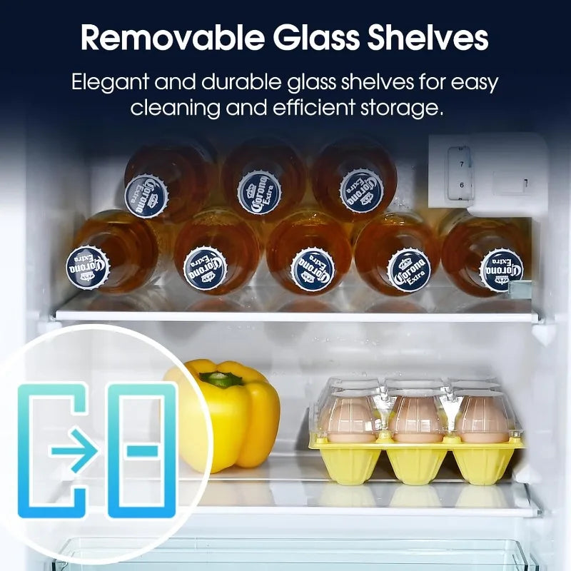 3.2 Cu.Ft Fridge with Freezer, 2 Door Refrigerator with 7 Level Thermostat, LED Light, Adjustable Removable Glass Shelves