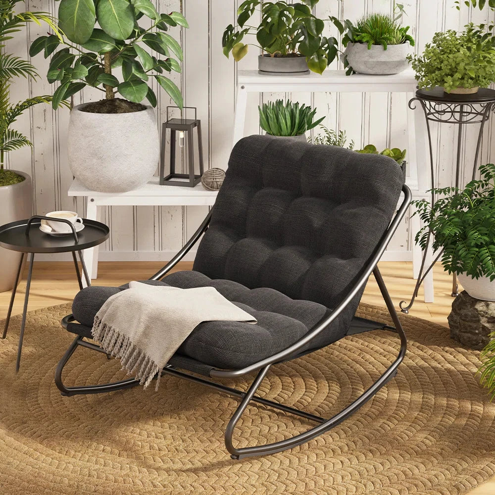 Outdoor Rocking Chair, Padded Cushion Recliner Rocker for Front Porch Sunroom Patio Backyard
