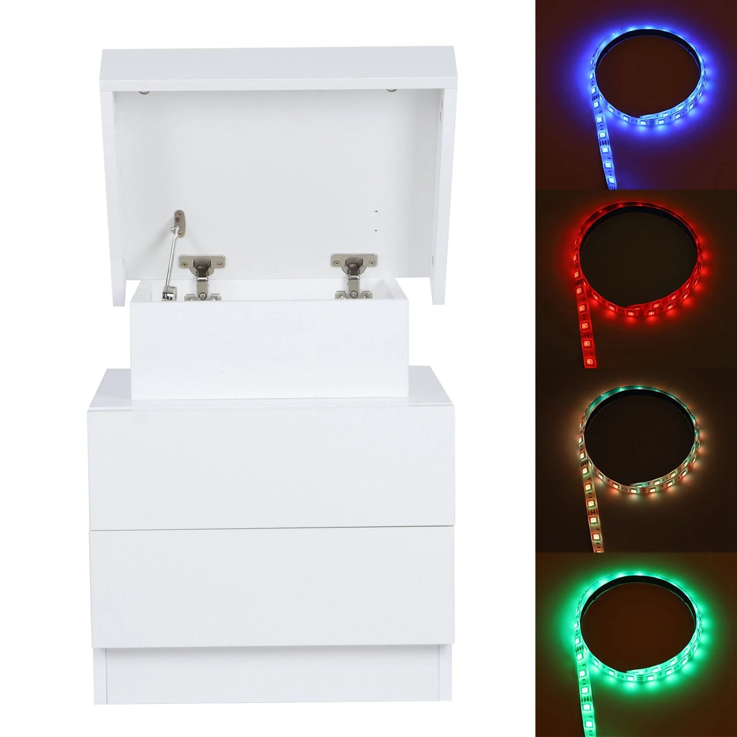 Bedside Desk Bedroom LED Nightstand Bedside Table Large Capacity RGB Light Storage Nightstand Cabinet with 2 Drawers for Bedroom