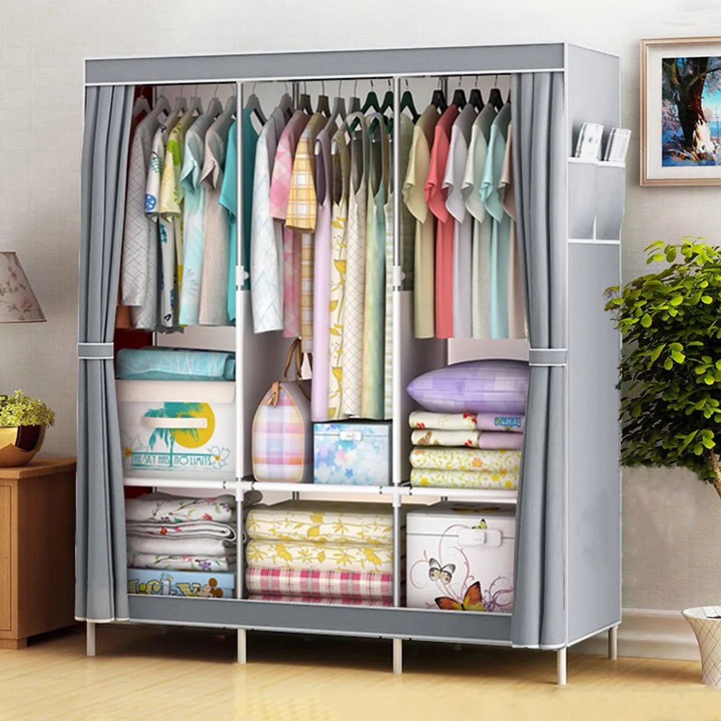 Closet Wardrobe Portable Organizer Storage Rack Clothes Shoe Clothing Shelf Dustproof Non-woven Fabric Quick and Easy to Assembl
