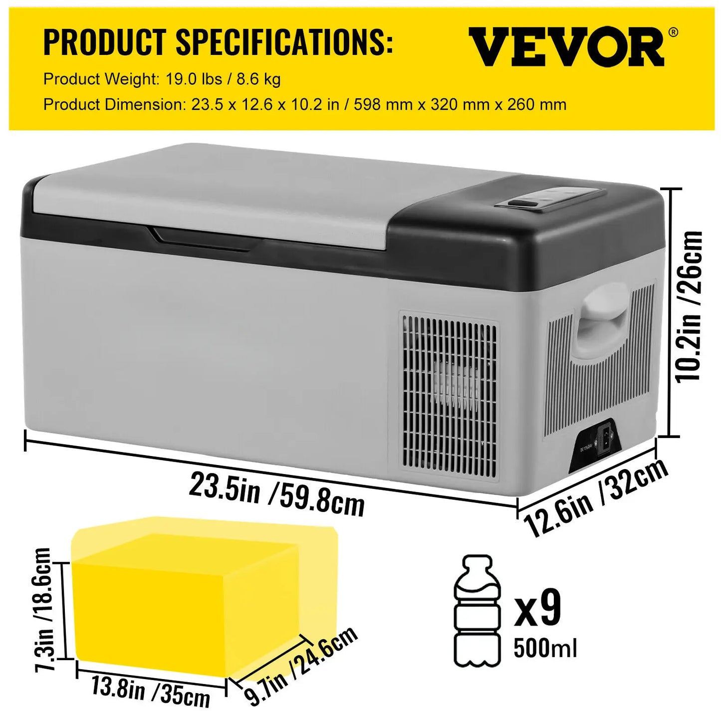 VEVOR 9L 15L Car Refrigerator Portable Compressor Fridge Freezer Cooler 12V/24V DC 110-240V AC for RV Travelling Camping Fishing