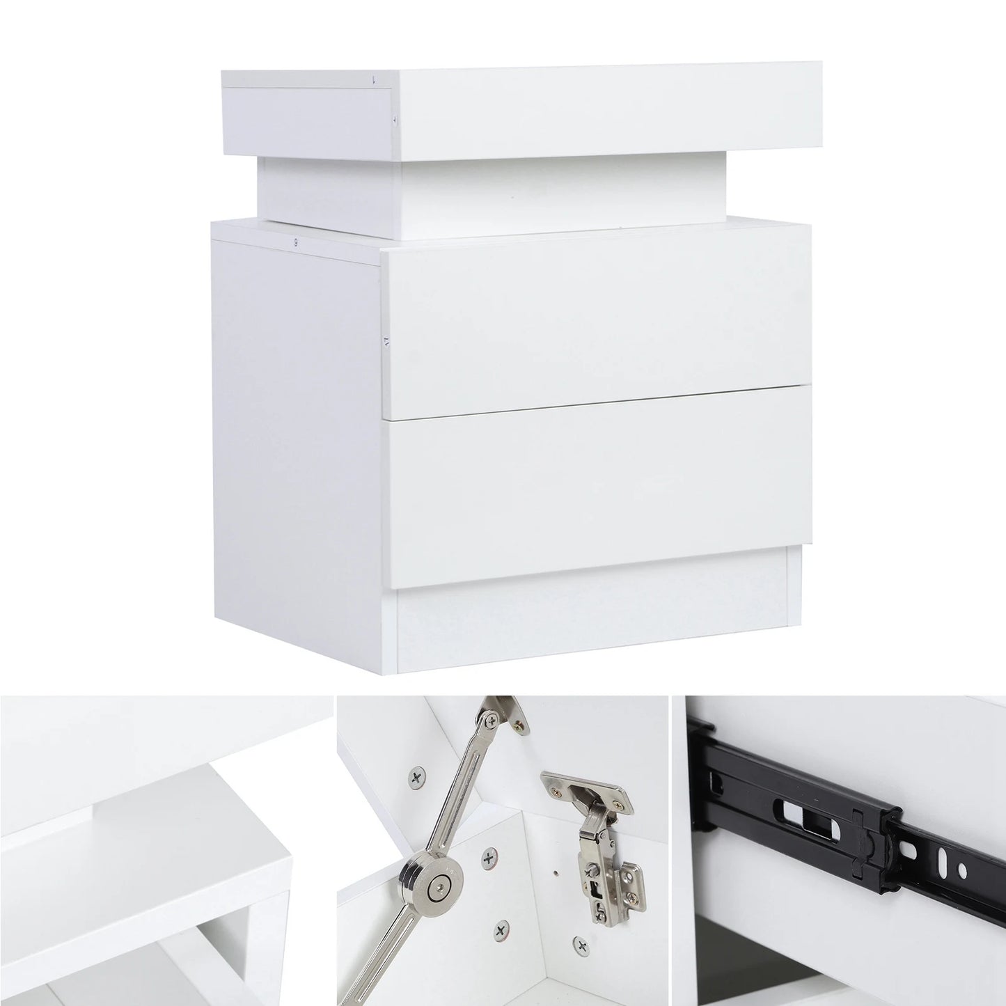 Bedside Desk Bedroom LED Nightstand Bedside Table Large Capacity RGB Light Storage Nightstand Cabinet with 2 Drawers for Bedroom