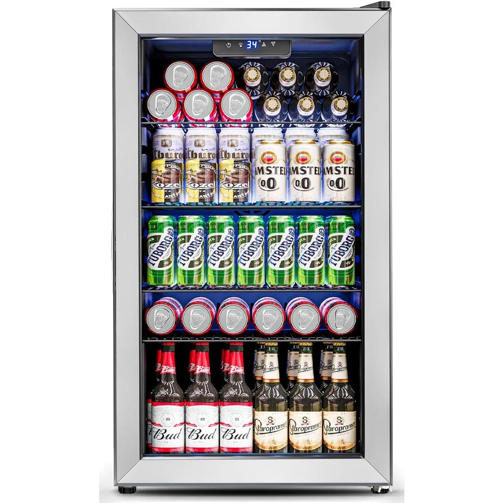 3.2 Cu.Ft Mini Fridge with Glass Door - 126 Can Beverage Refrigerator Cooler for Drink Beer Wine Soda, Small Refrigerator