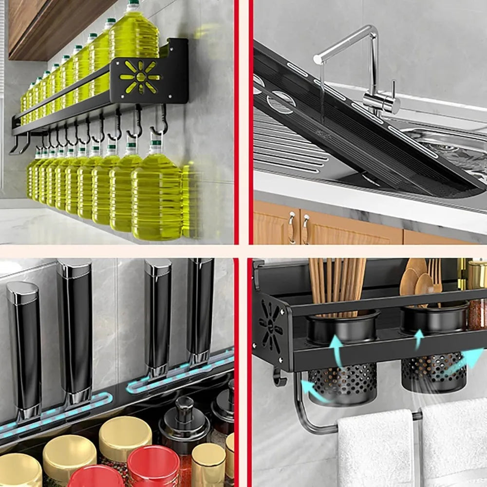 Wall-mounted Kitchen Organizer Shelf Spice Storage Rack Kitchen Knife Holder Wall Seasoning Chopstick Spoon Shovel Storage