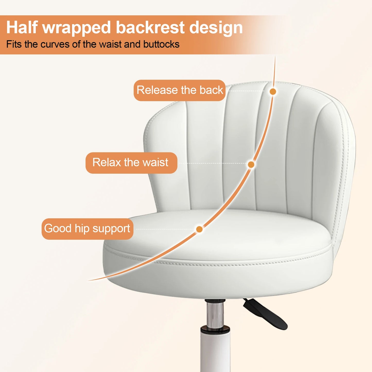 Small Round Rolling Desk Chair Armless Comfy Vanity  with Low Backrest PU Leather Height Adjustable Swivel Work Spa Chair