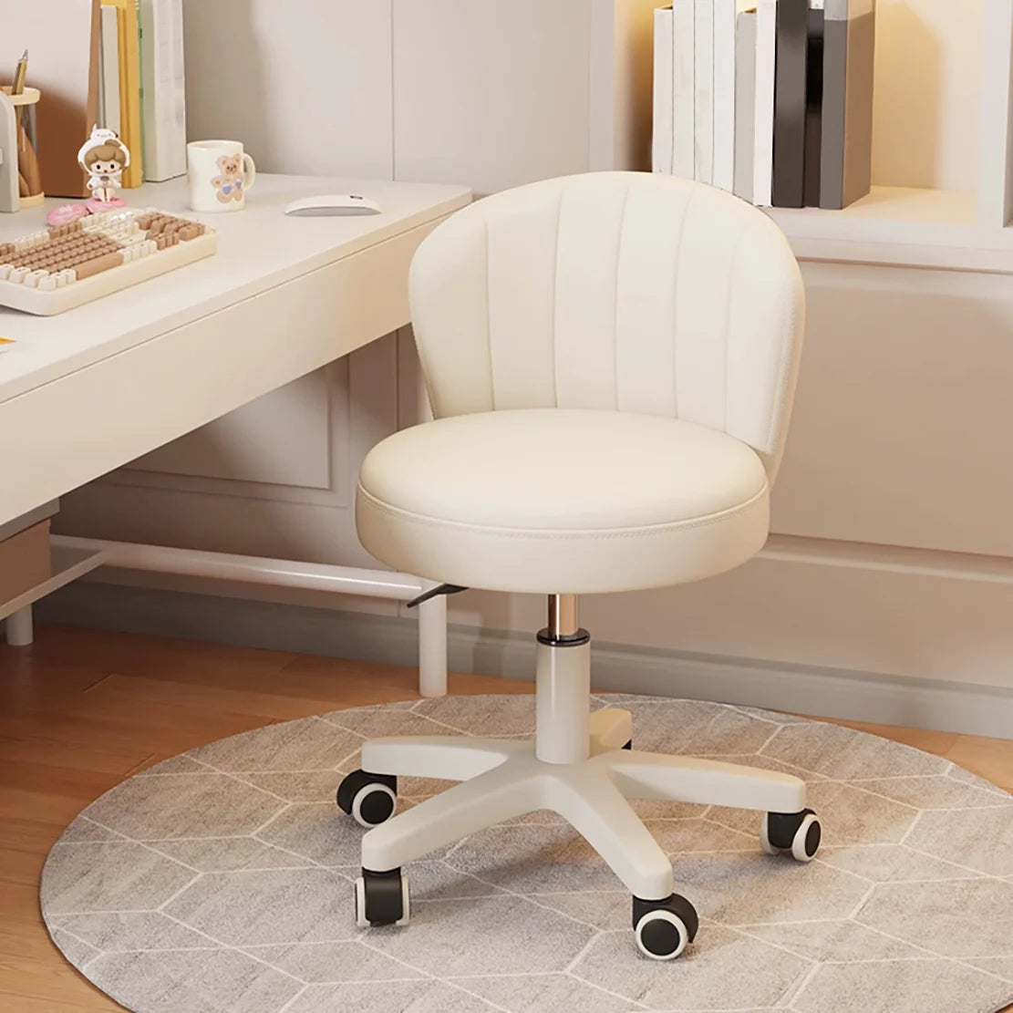 Small Round Rolling Desk Chair Armless Comfy Vanity  with Low Backrest PU Leather Height Adjustable Swivel Work Spa Chair