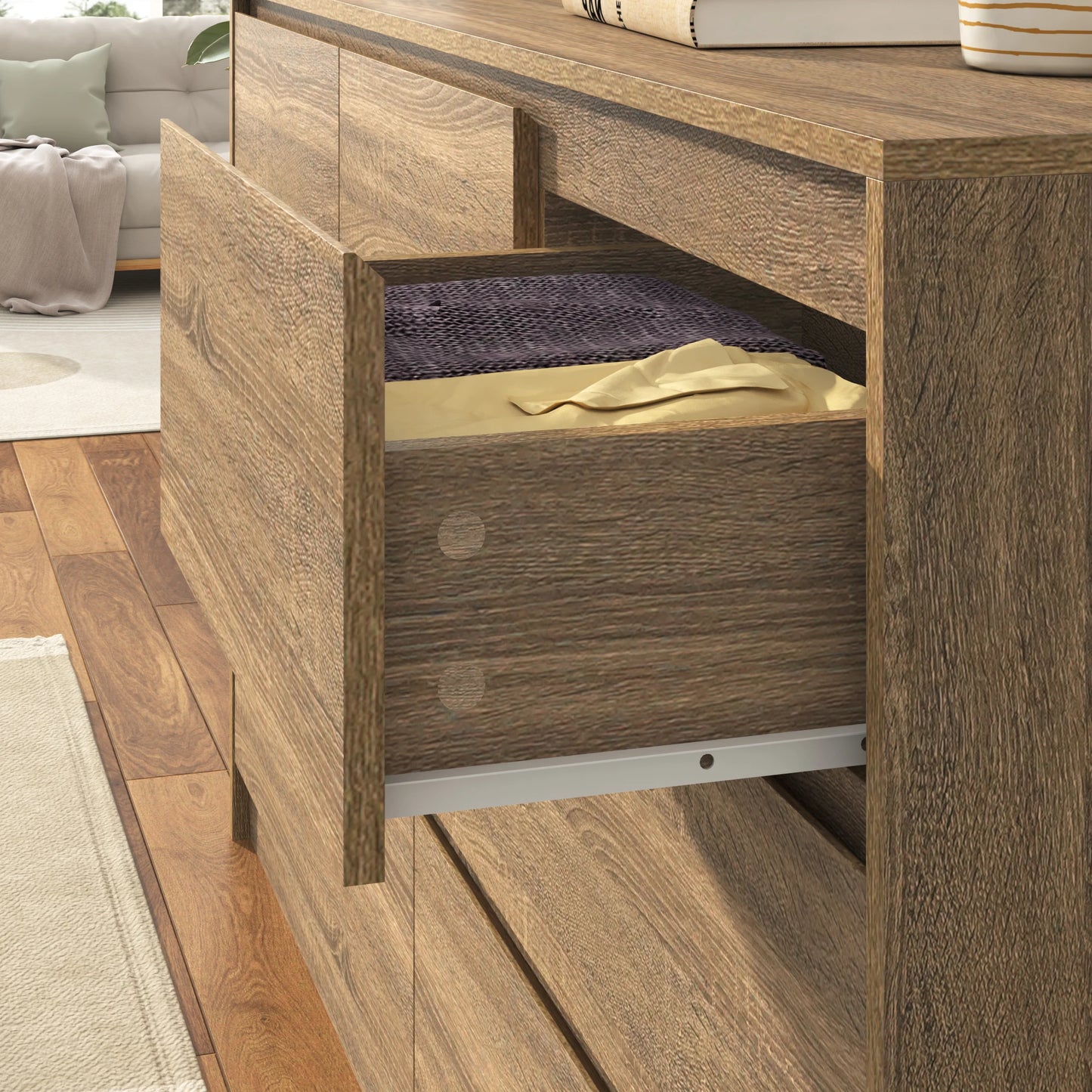 7 Drawer Dresser for Bedroom 55 Inch Modern Chest of Drawers for Closet Wide Drawer Organizer Cabinet in White and Black