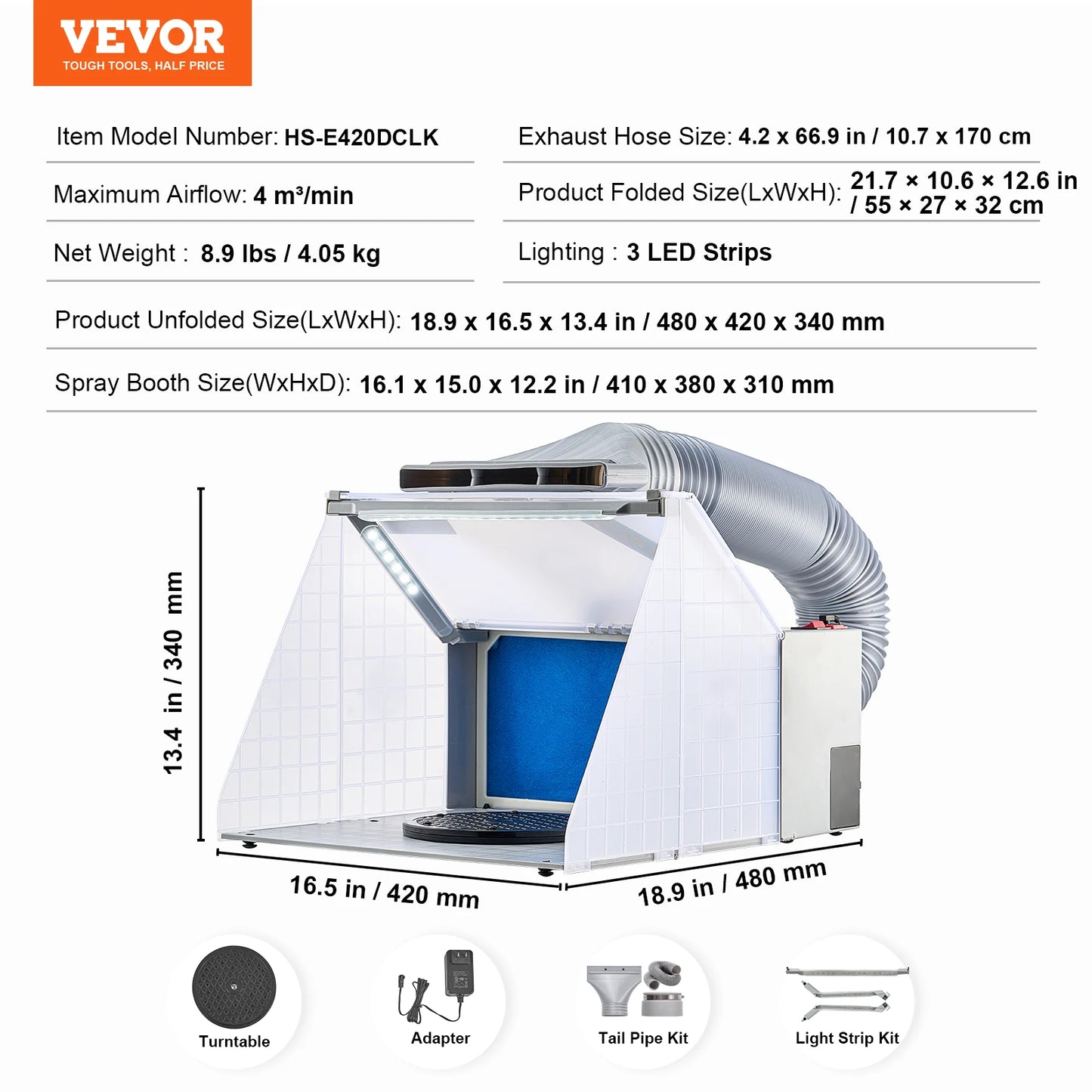 VEVOR Airbrush Spray Booth Dual Fans Portable Hobby Airbrush Paint Spray Booth Kit with LED Lights and Exhaust Extension Hose
