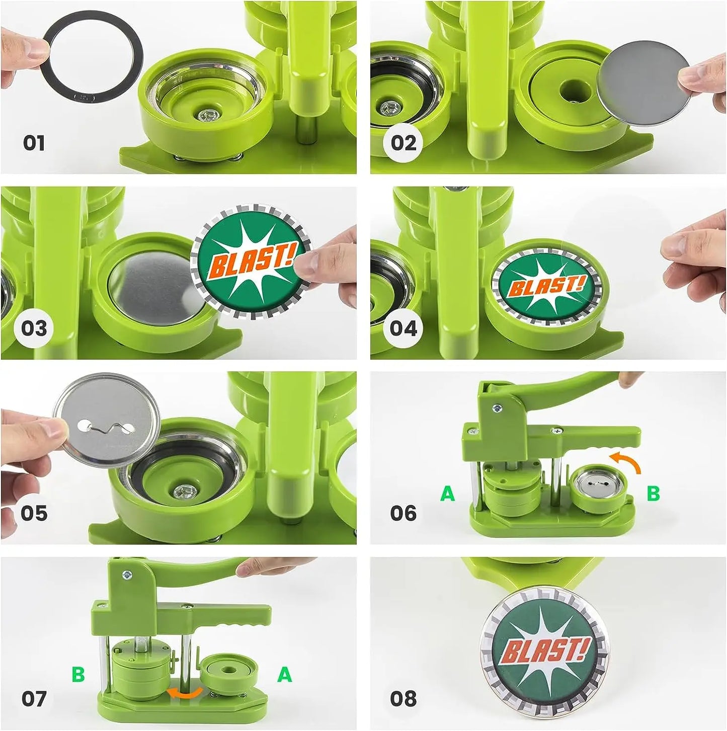 HTVRONT Button Maker 58mm Badge Maker Machine DIY Button Pin with 440Pcs Free Parts Press Kit Ergonomic Arc Handle Punch Press