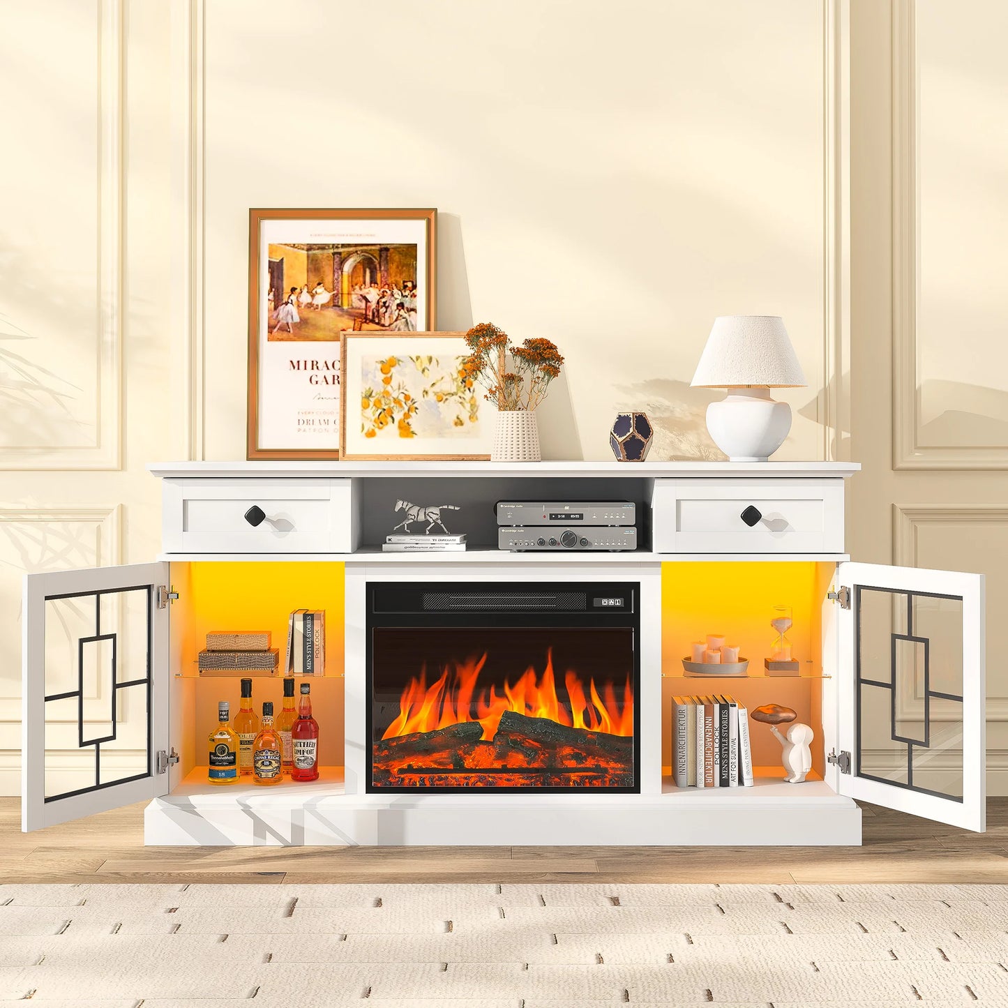 Fireplace TV Stand for 65 Inch TV Modern 58 Inch Entertainment Center with Fireplace for Living Room