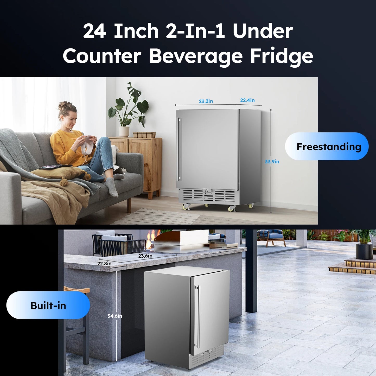 15 inch / 24 inch / 30 inch Beverage Refrigerator Stainless Steel Under Counter Beer Beverage Fridge Indoor/Outdoor Beer Cooler