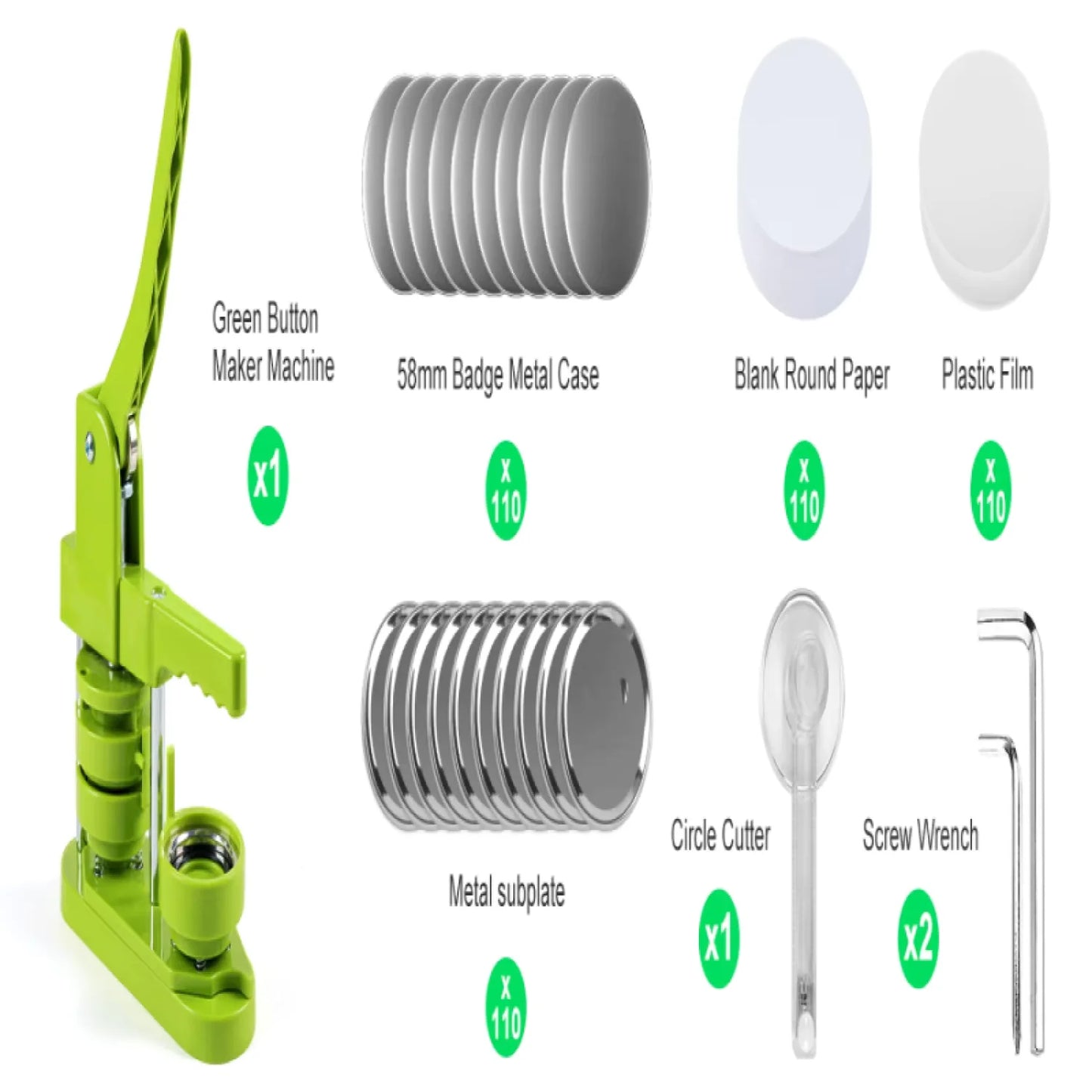 HTVRONT Button Maker 58mm Badge Maker Machine DIY Button Pin with 440Pcs Free Parts Press Kit Ergonomic Arc Handle Punch Press