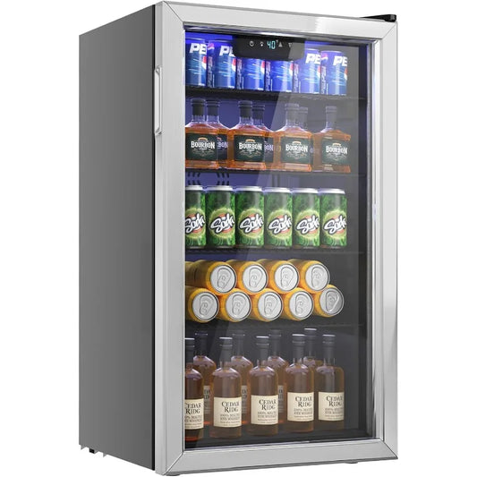 Beverage Refrigerator Cooler - 126 Can Mini Fridge with Glass Door for Soda Beer or Wine, Beverage Cooler for Home