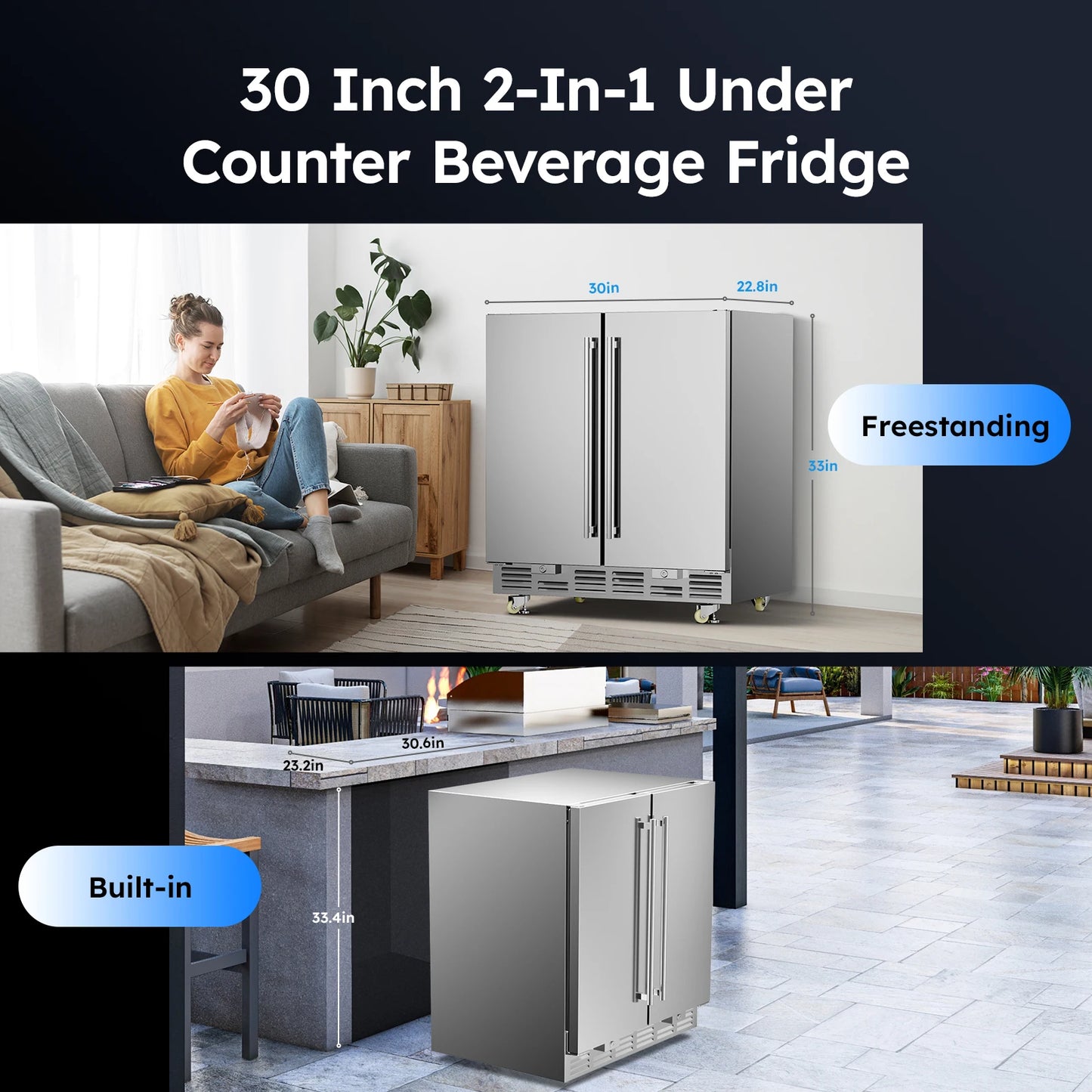 15 inch / 24 inch / 30 inch Beverage Refrigerator Stainless Steel Under Counter Beer Beverage Fridge Indoor/Outdoor Beer Cooler