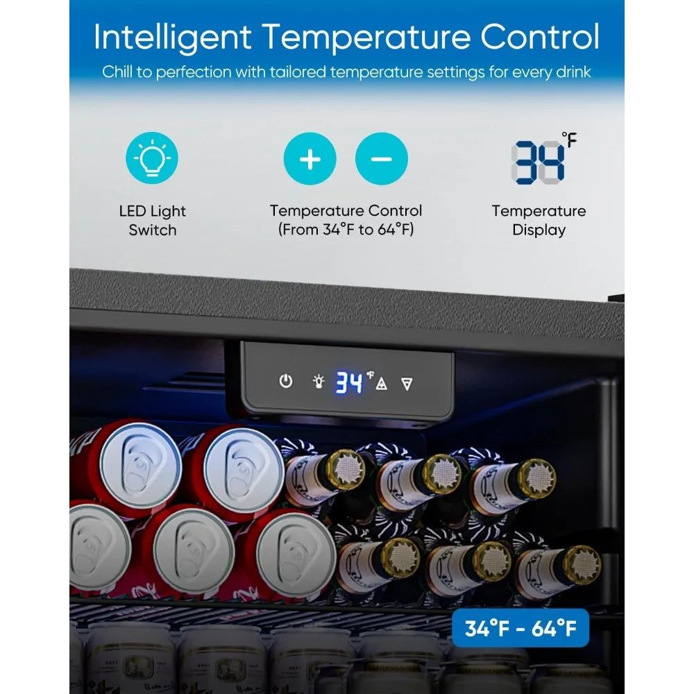 3.2 Cu.Ft Mini Fridge with Glass Door - 126 Can Beverage Refrigerator Cooler for Drink Beer Wine Soda, Small Refrigerator